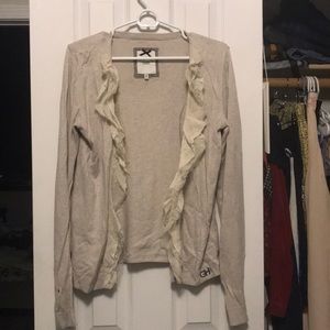 Open front lace trim cardigan